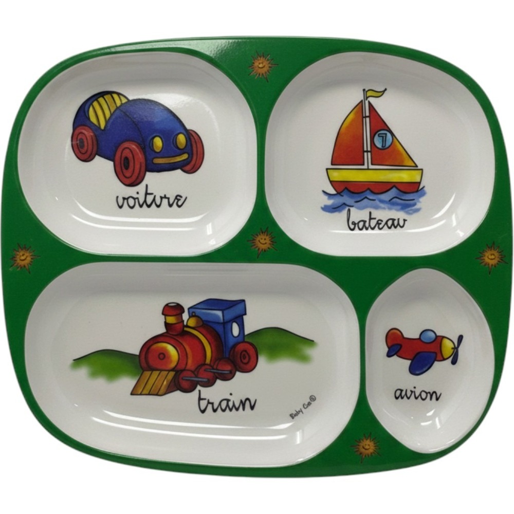 Vintage Srithai Superware Melamine Divided Kids Plate Car Boat Train Plane Theme